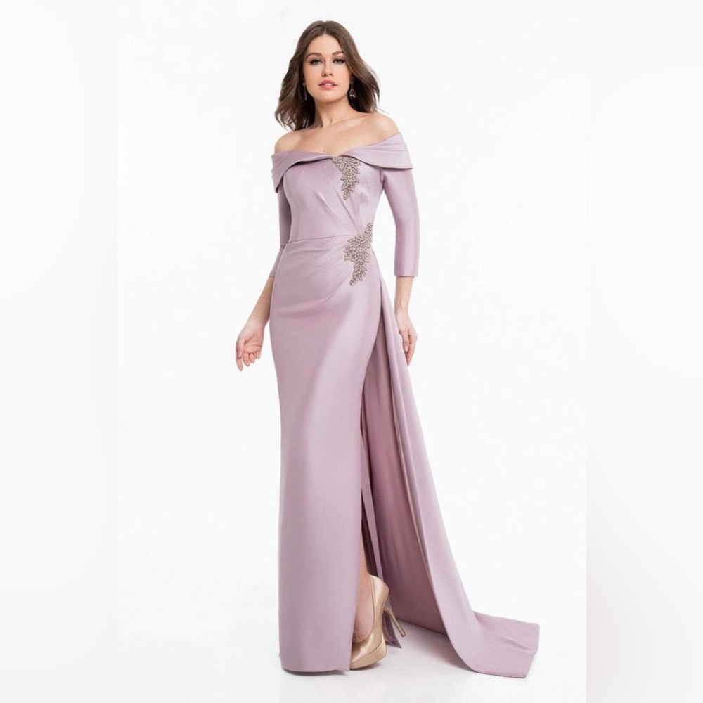 Folded Off Shoulder Quarter Sleeve Gown